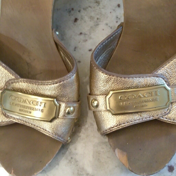 Authentic Coach Gold Leather Clogs - Picture 2 of 7